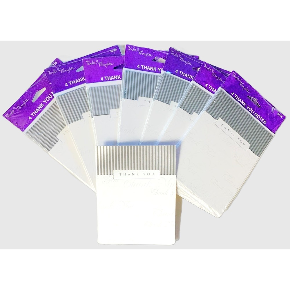 7 Pkgs Black-White-Silver Elegant Thank You Cards Notes, Envelopes 28 total NOS